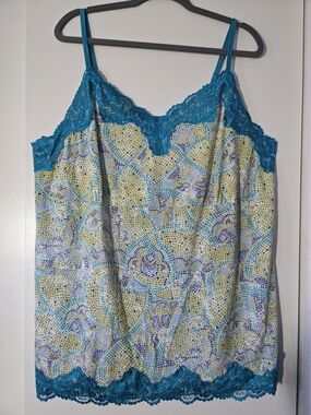 Lane Bryant Teal Lace-Trim Mosaic Print Camisole
